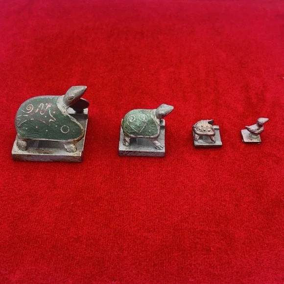 SET OF 4 VINTAGE RARE ANTIQUE OPIUM SCALE WEIGHTS Chinese 3 turtles 1 duck - Picture 4 of 9